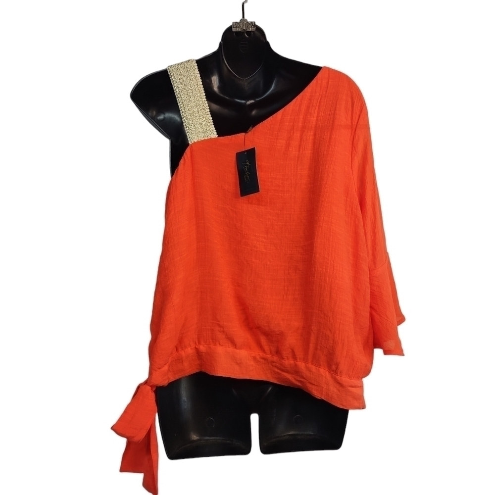 Thalia Sodi Women's Coral Red One shoulder/Cold Shoulder Top Size S NWT - Picture 2 of 10